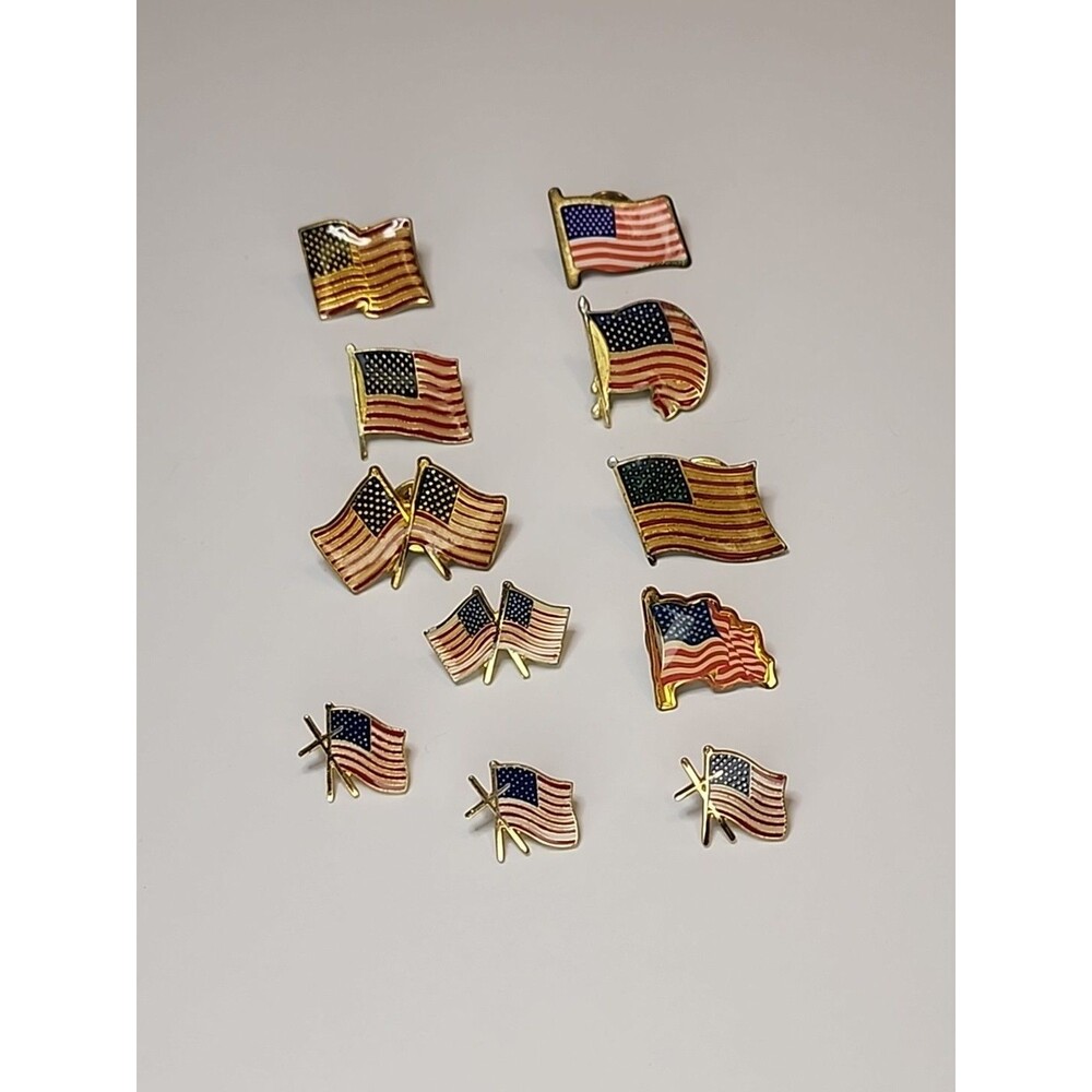 Lot Of 11 USA Flag Lapel Hat Pins Vintage Patriotic